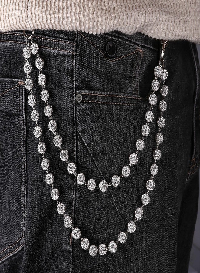SORGERLY Pocket Wallet Chains for Men - Ceramic Rhinestone Baseball Beads Jean Belt Pant Chain - Sparkly Tote Bag Handbag Accessories for Women(White) - Image 3